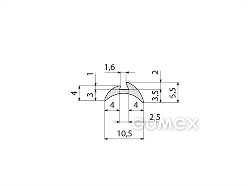 Silikónový profil tvarový, 5,5x10,5/1,6mm, 45°ShA, -60°C/+180°C, šedý (RAL 7035)